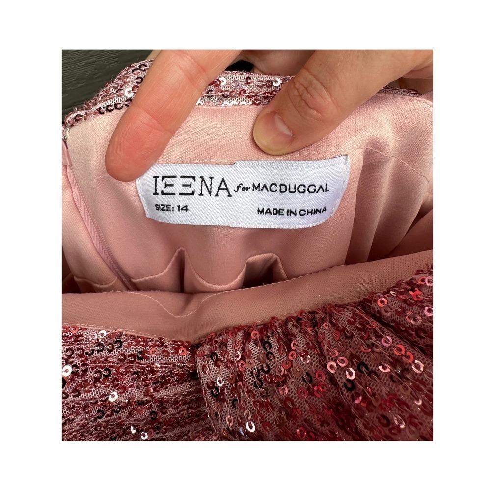 Mac Duggal x Ieena Rose Pink Sequined Faux Bow Column Gown NWT 14 - Picture 10 of 11